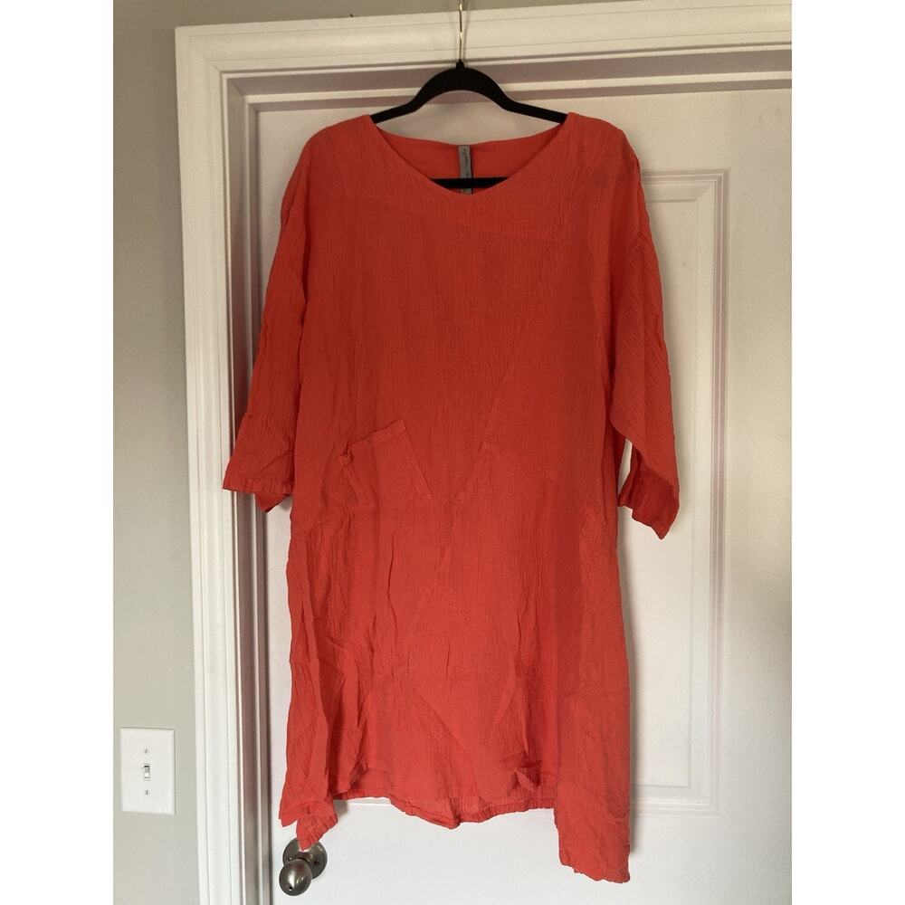 Cynthia Ashby Asymmetrical Lagenlook Gauzy Cotton Dress Pockets Size 1 (XS S M)